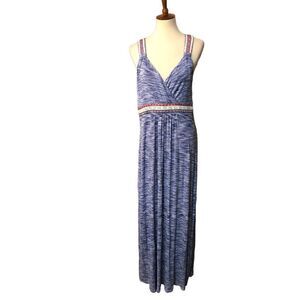 Cable & Gauge Women's XL Blue and White Heathered Sleeveless Maxi Dress